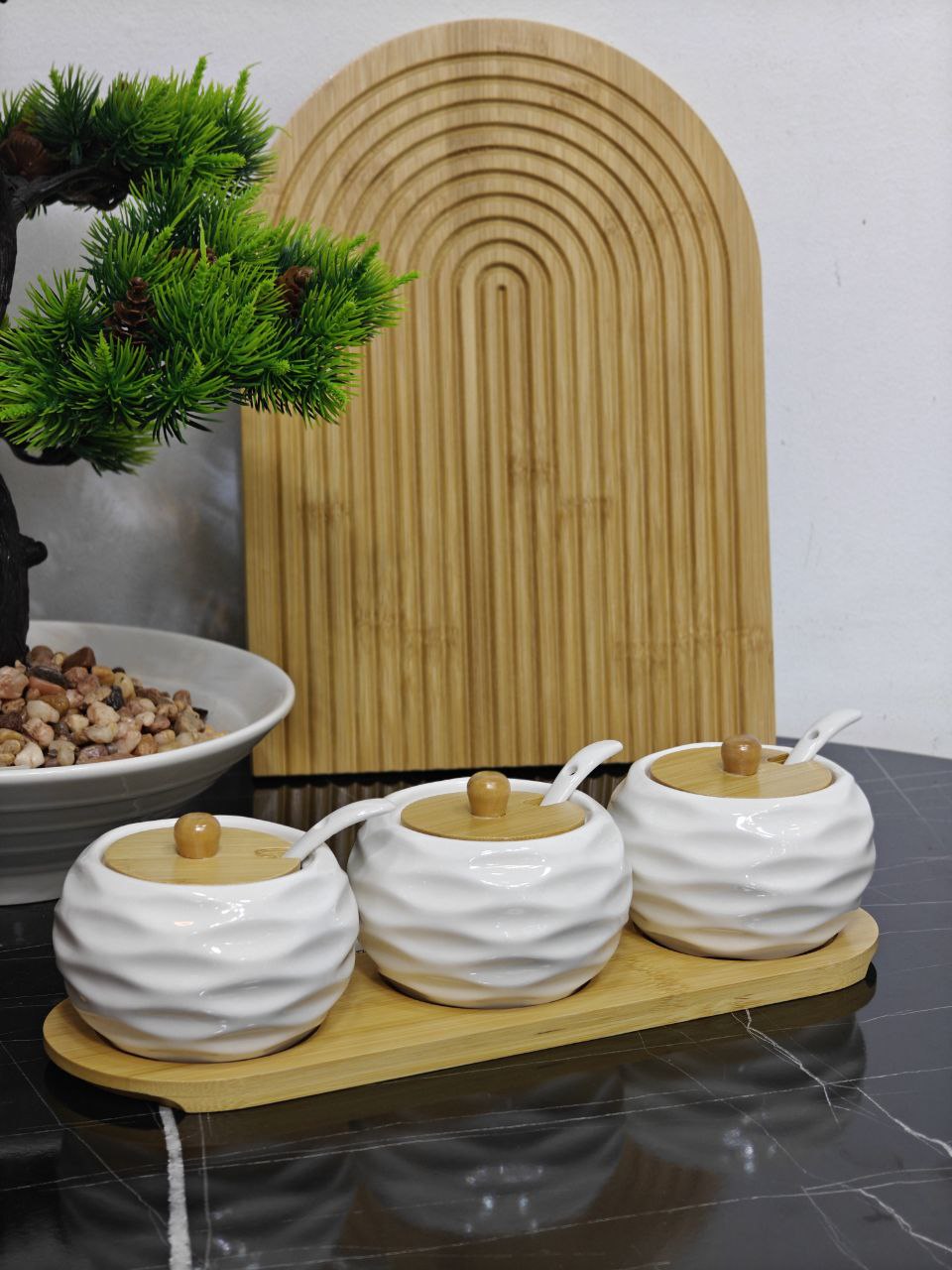 Porte épices 3 pcs blanc support