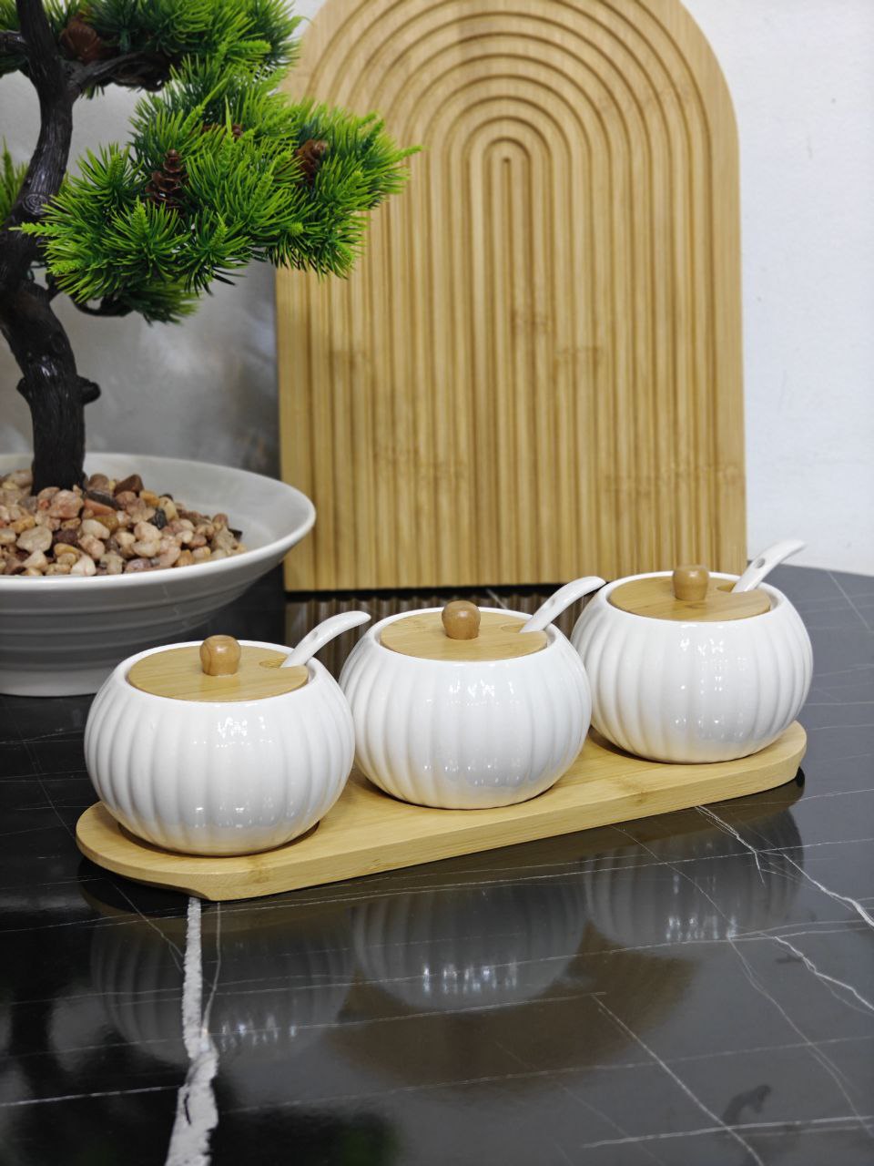 Porte épices 3 pcs blanc support