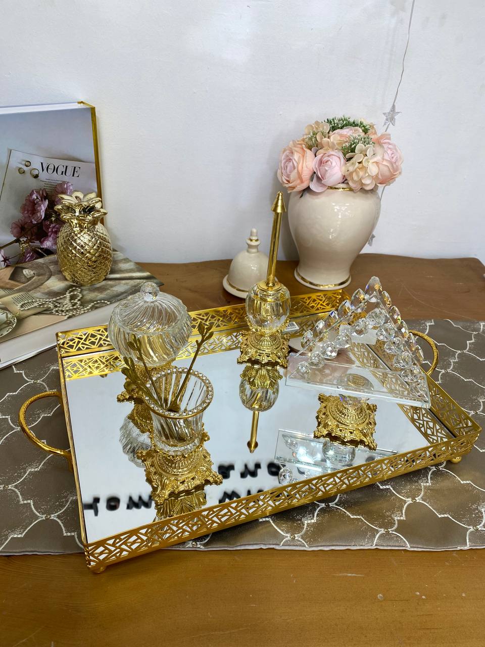 Plateau rectangulaire doré