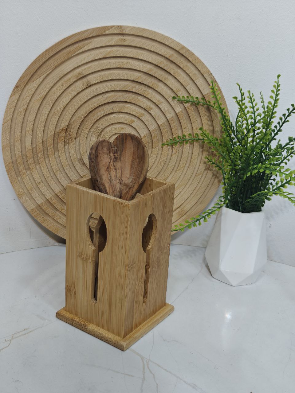 Porte louche , fourchette, couteaux en bambou