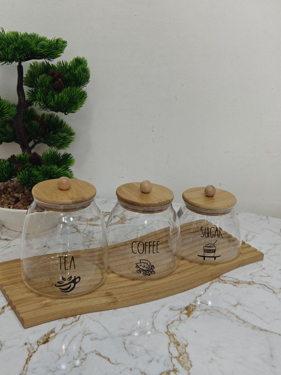 Porte épices 3 pièces transparent bouchon bambou
