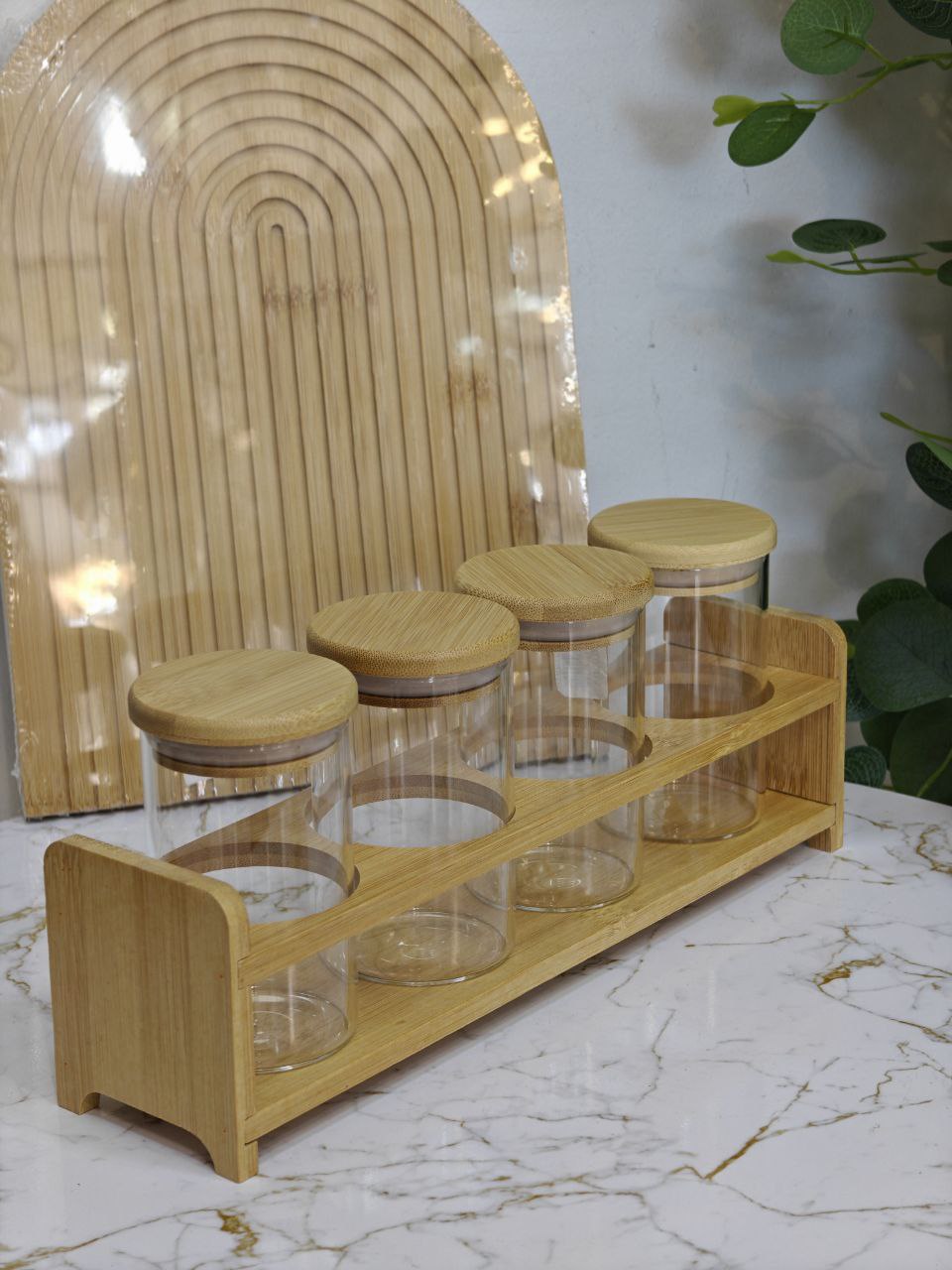 Porte épices bamboo 4 bocaux