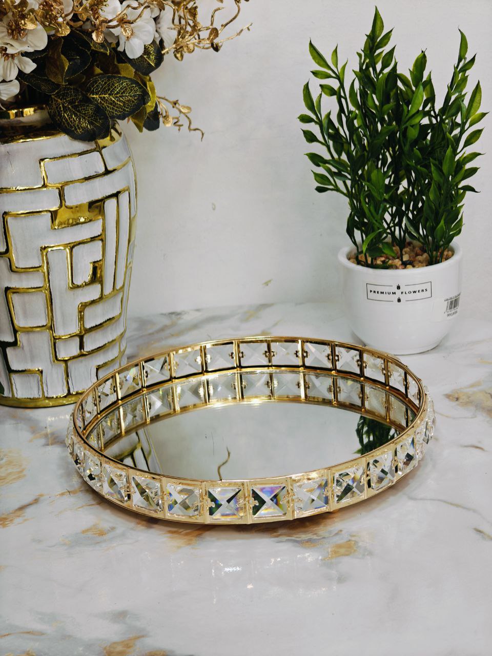 Plateau cristal rond doré