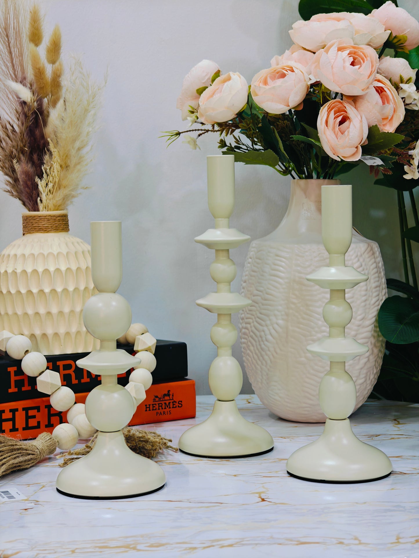 Porte bougie 3 pièces beige complet