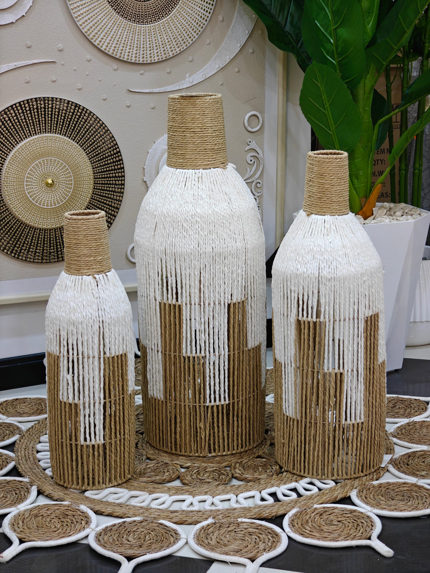 Vase osier blanc,marron