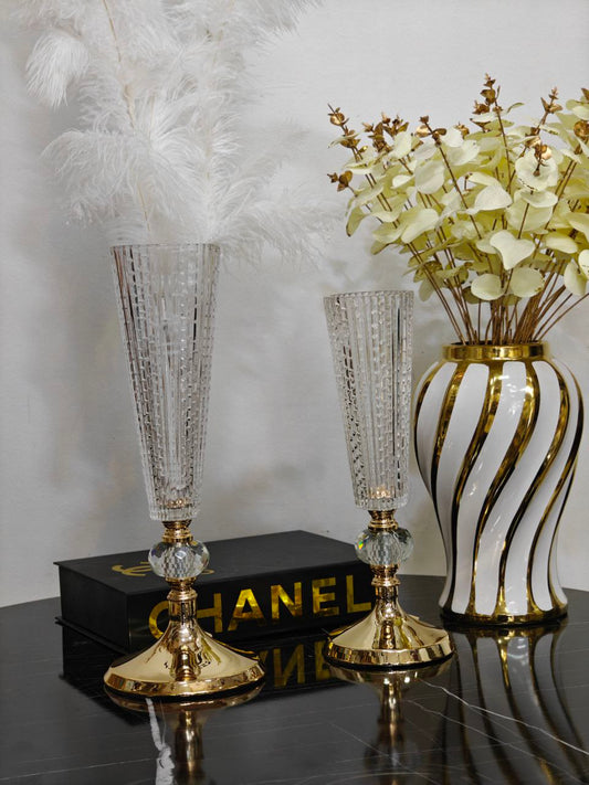Vase cristal base doré ( vide )