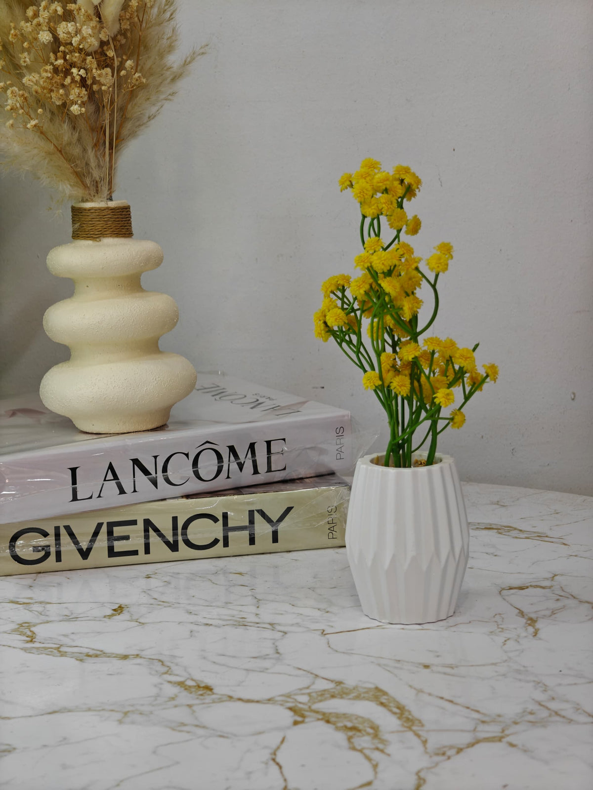 Plante a fleurs pot blanc
