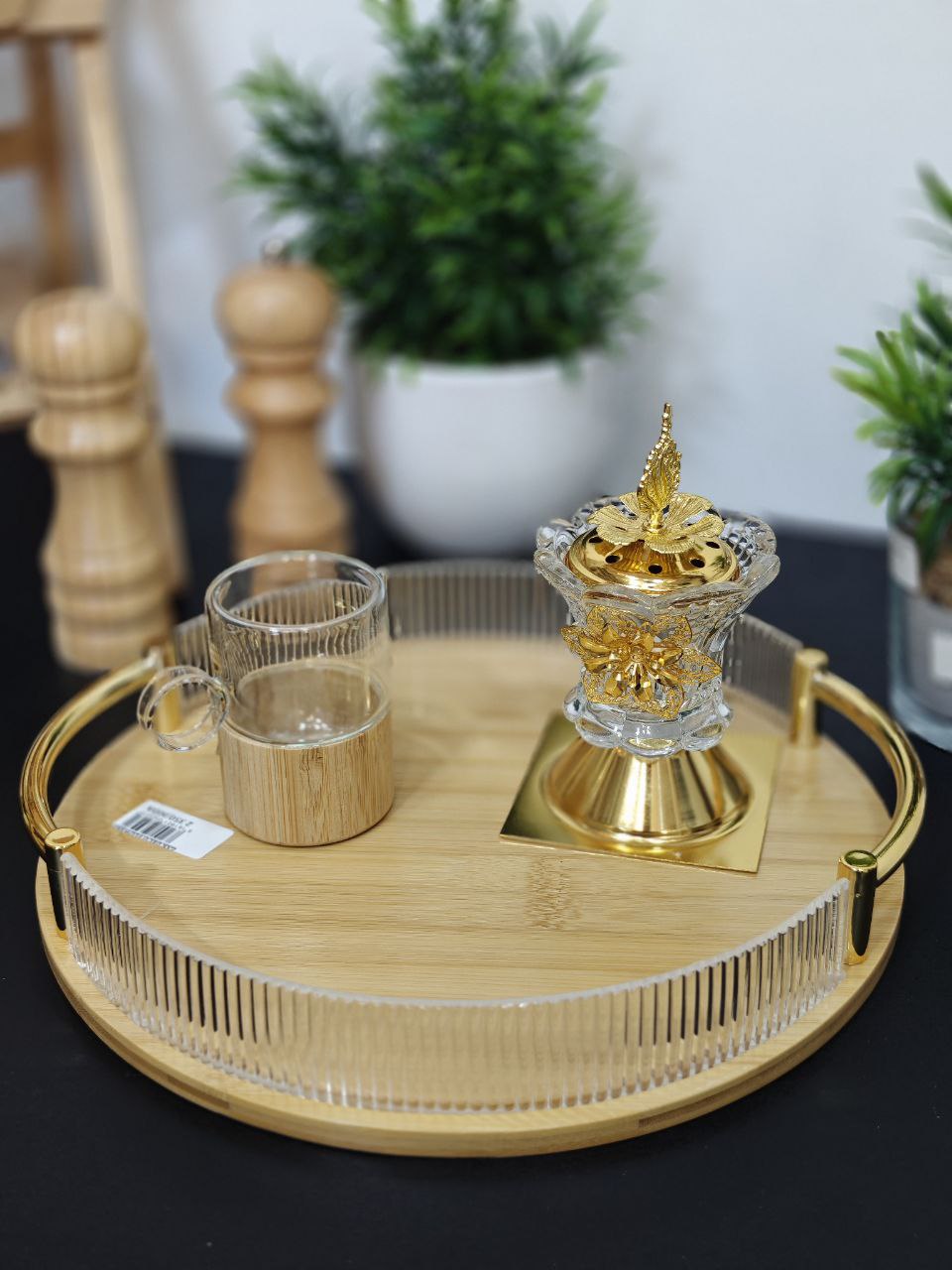 Plateau bambou bra doré et cristal