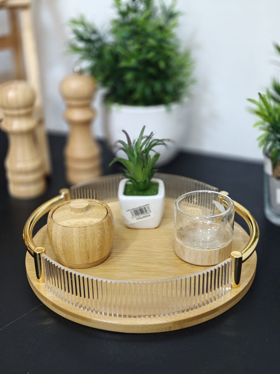 Plateau bambou bra doré et cristal