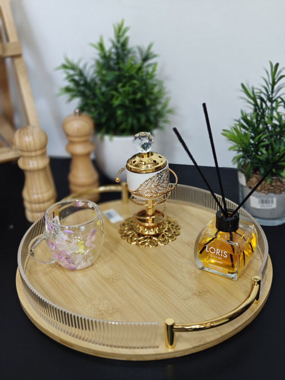 Plateau bambou bra doré et cristal