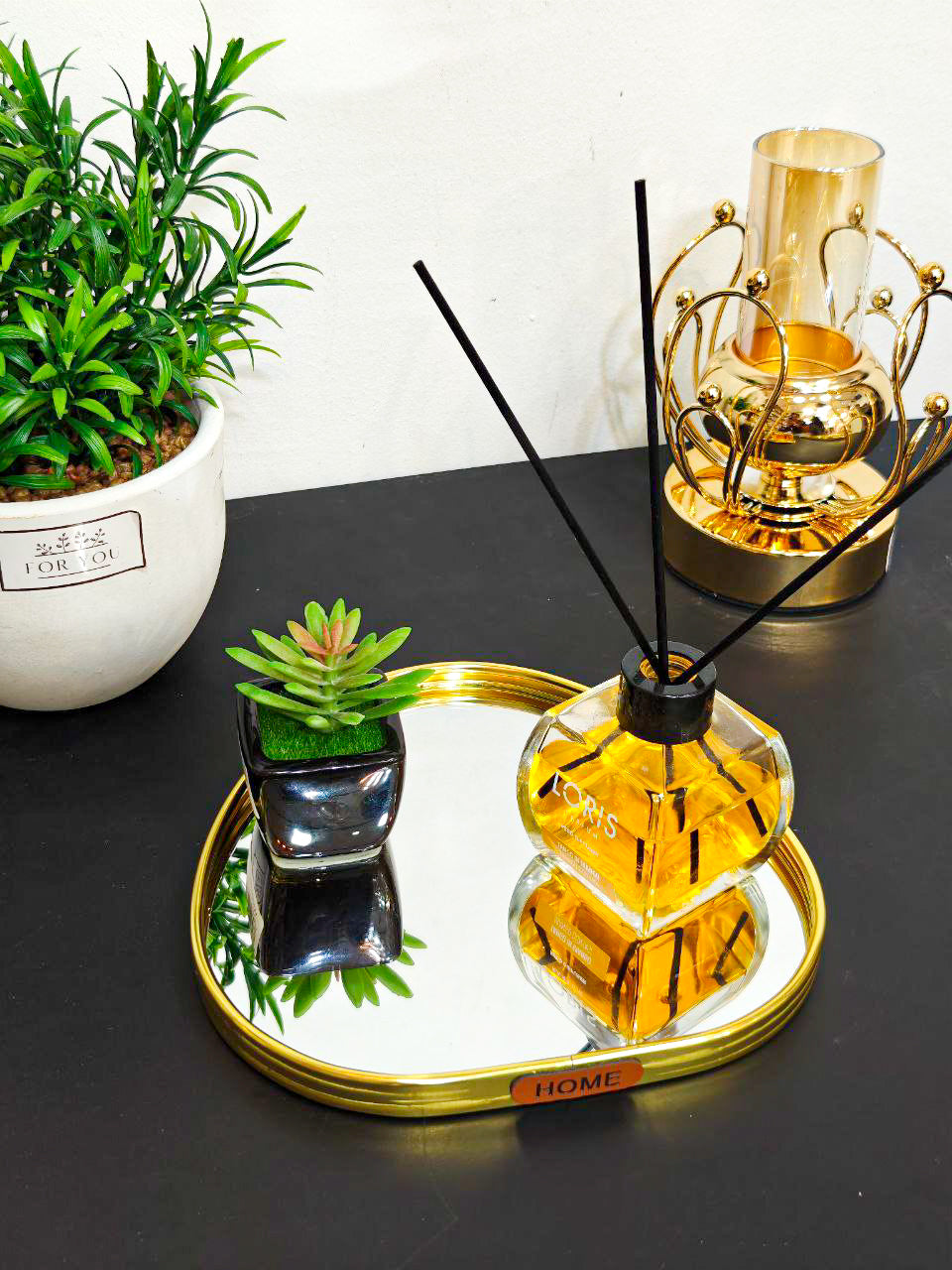 Plateau miroir doré coeur