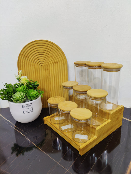 Bocal en verre et bois