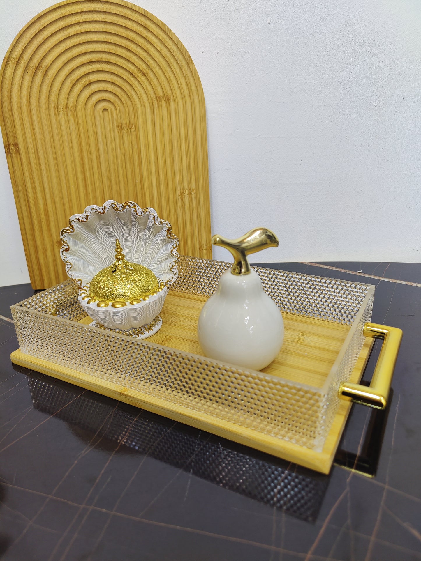 Plateau bambou en cristal ( plateau vide )