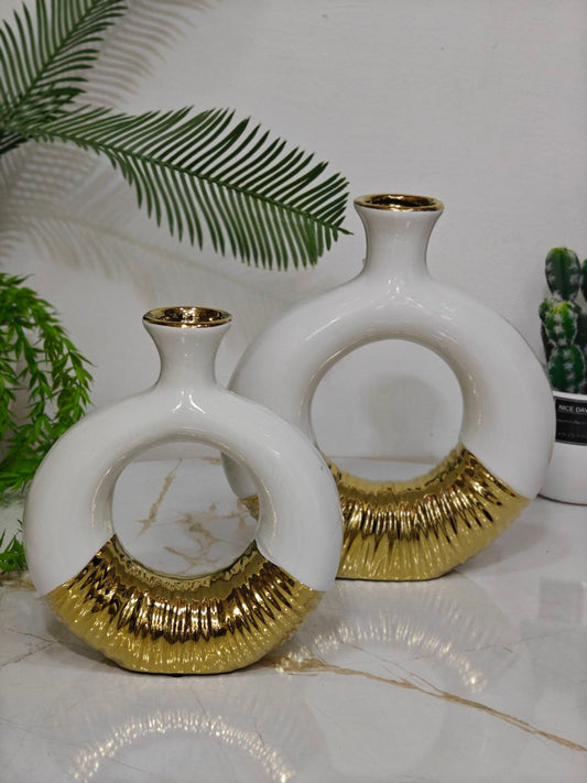 Vase donuts blanc doré