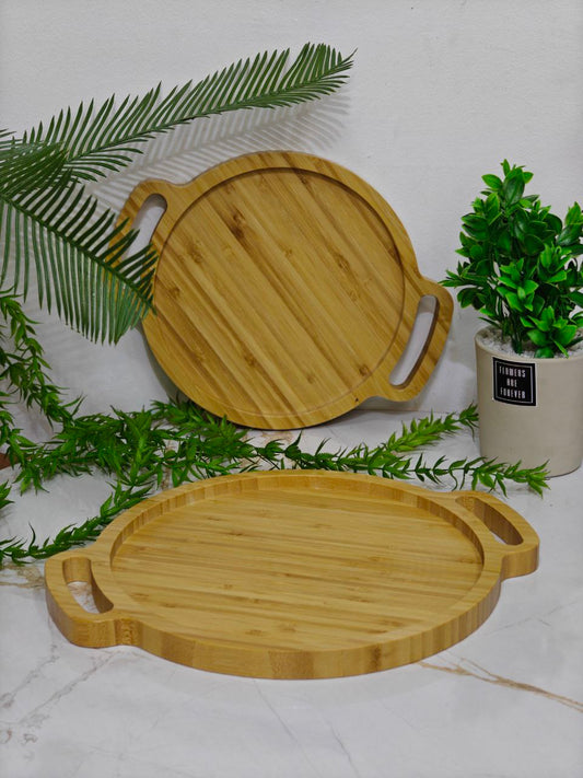 Plateau bambou rond avec bras