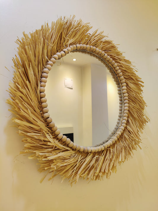 Miroir rafia blanc salle