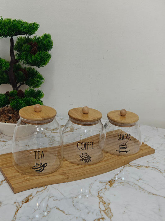 Porte épices 3 pièces transparent bouchon bambou