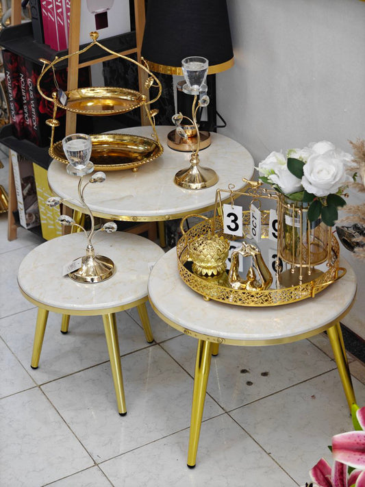 Table salon 4 pièces pied doré