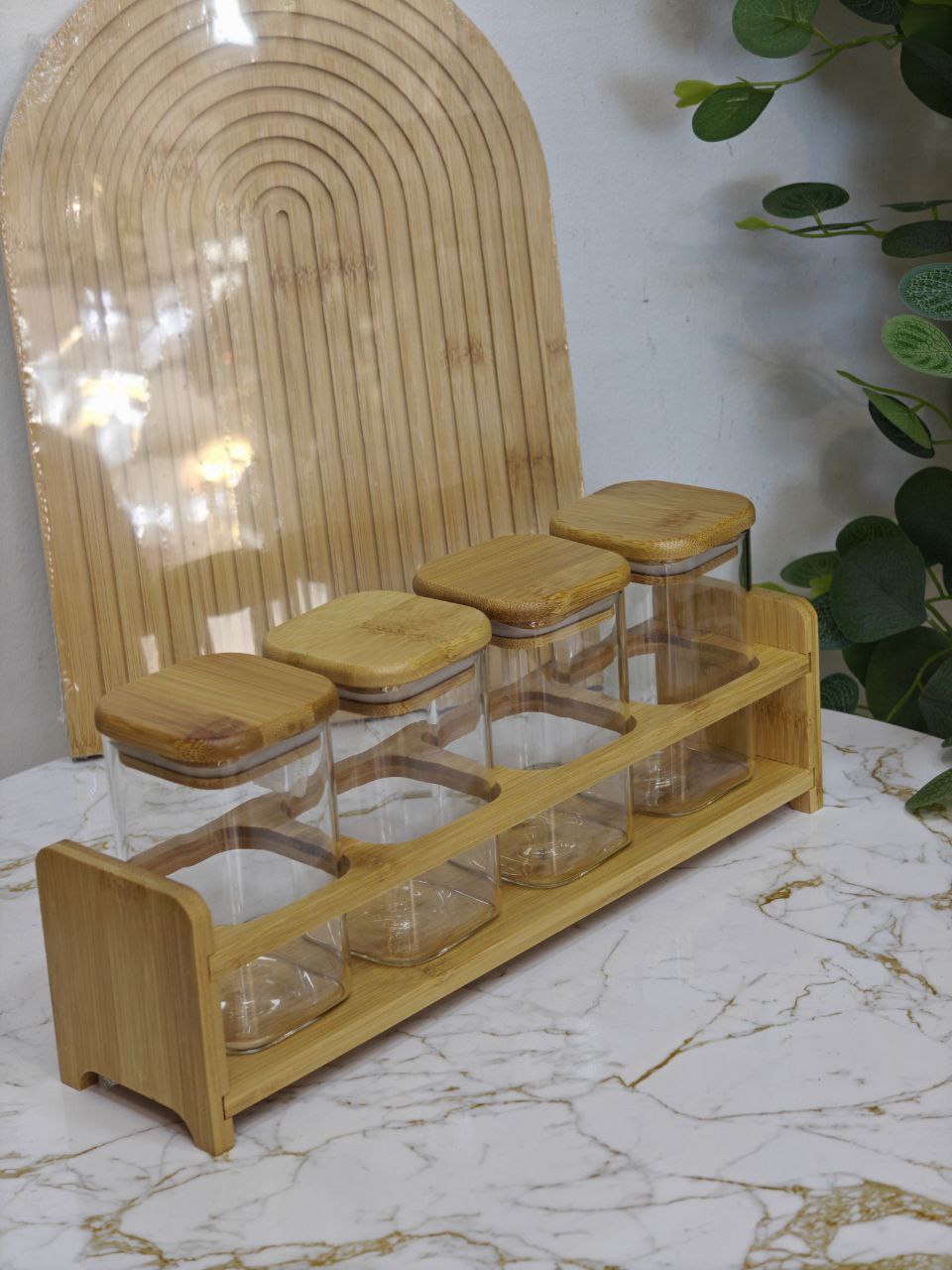 Porte épices bamboo 4 bocaux