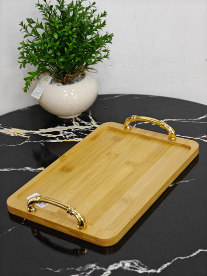 Plateau rectangulaire bambou bras doré