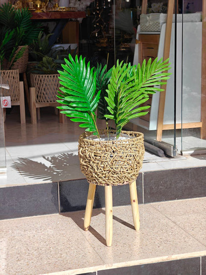 Cache pot osier pieds bois