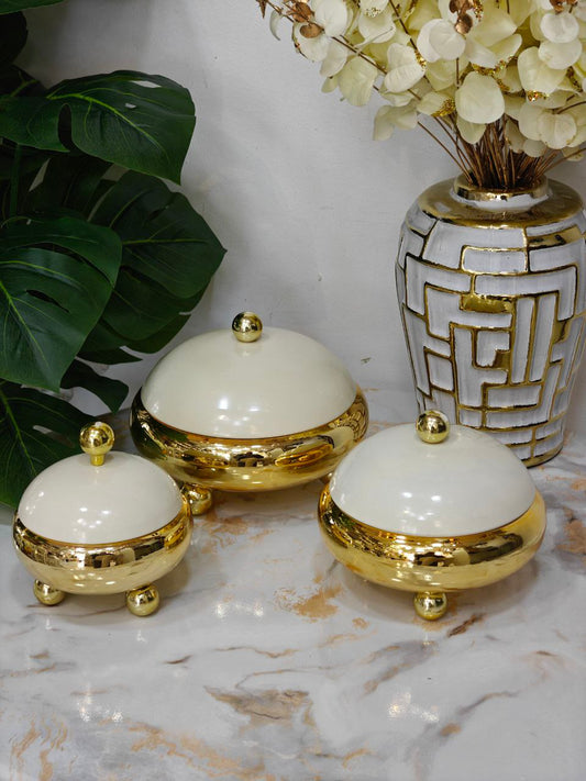 Bonbonnière base doré couverture beige