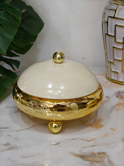 Bonbonnière base doré couverture beige