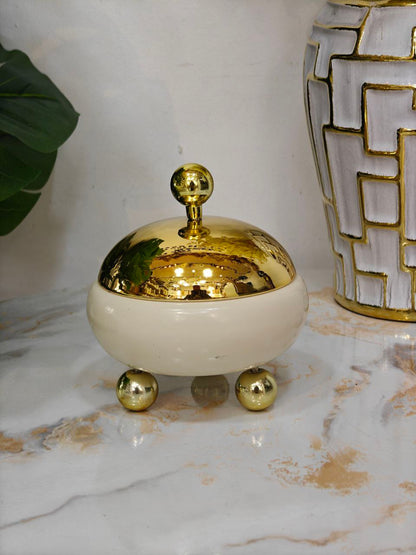 Bonbonnière base beige couverture doré