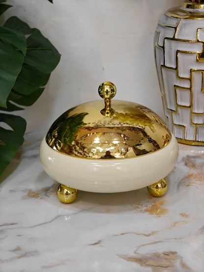 Bonbonnière base beige couverture doré