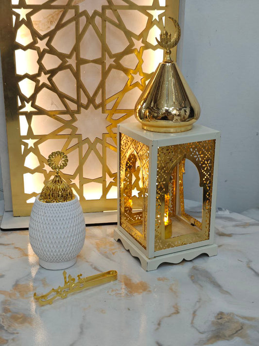 Lanterne blanc dore grand modèle