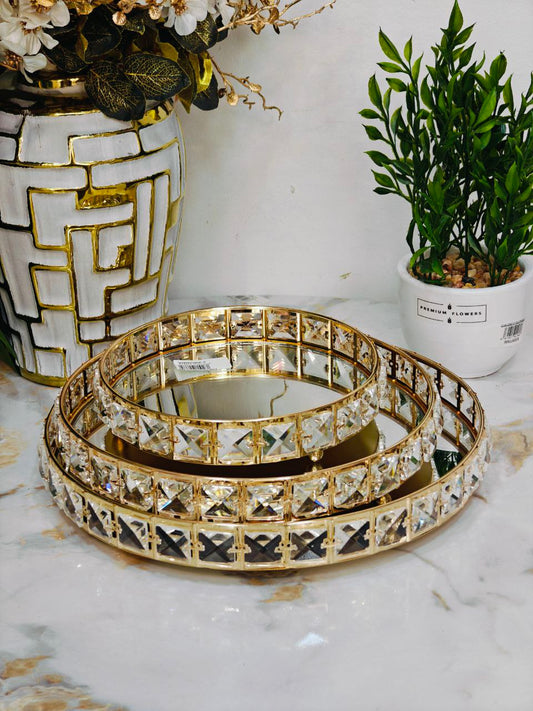 Plateau cristal rond doré