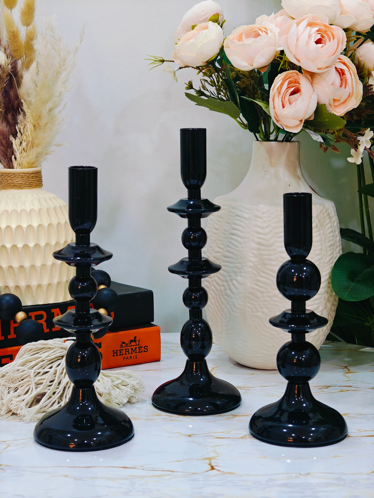 Porte bougie 3 pcs noir