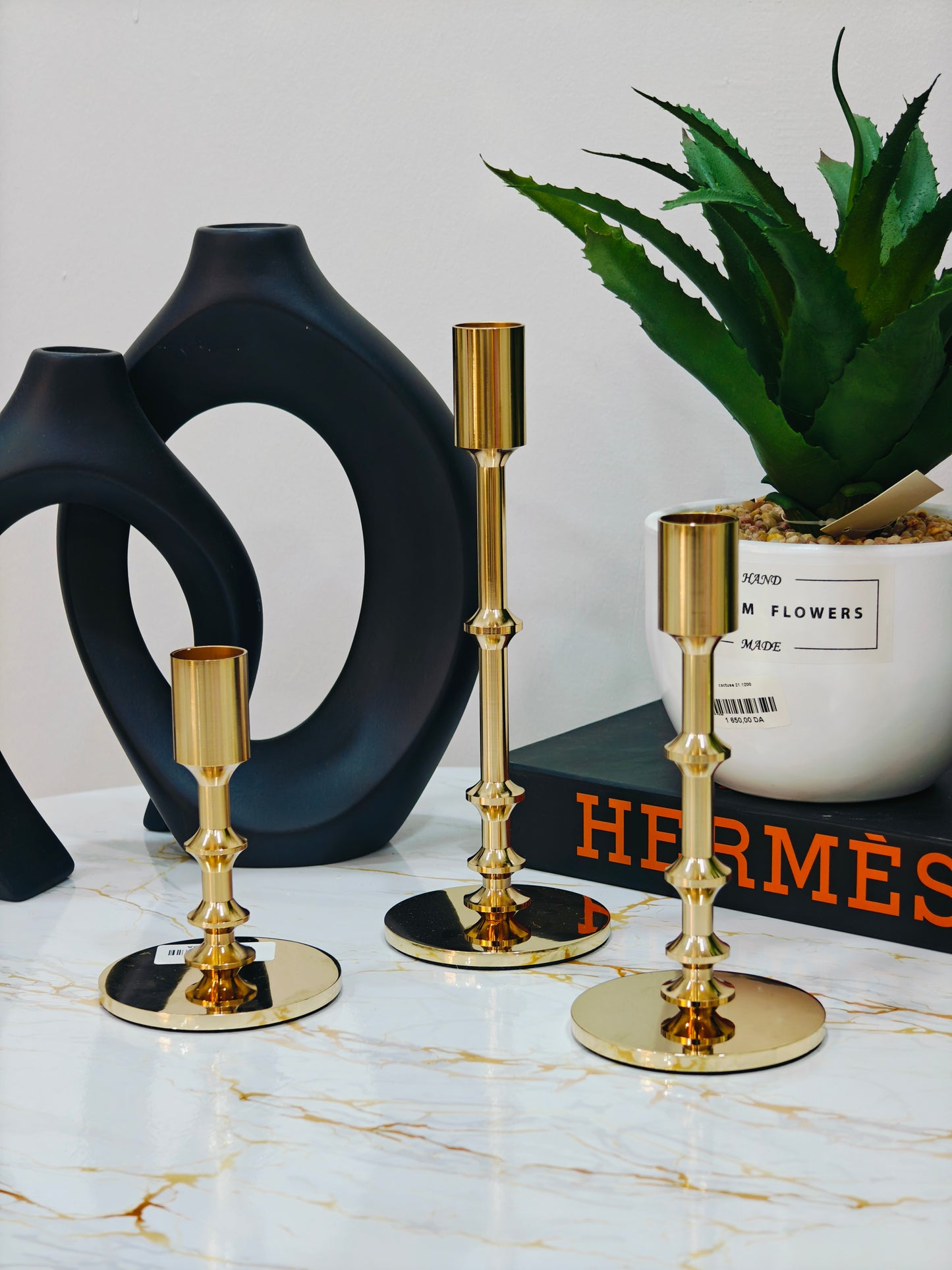 Porte bougie 3 pièces doré complet
