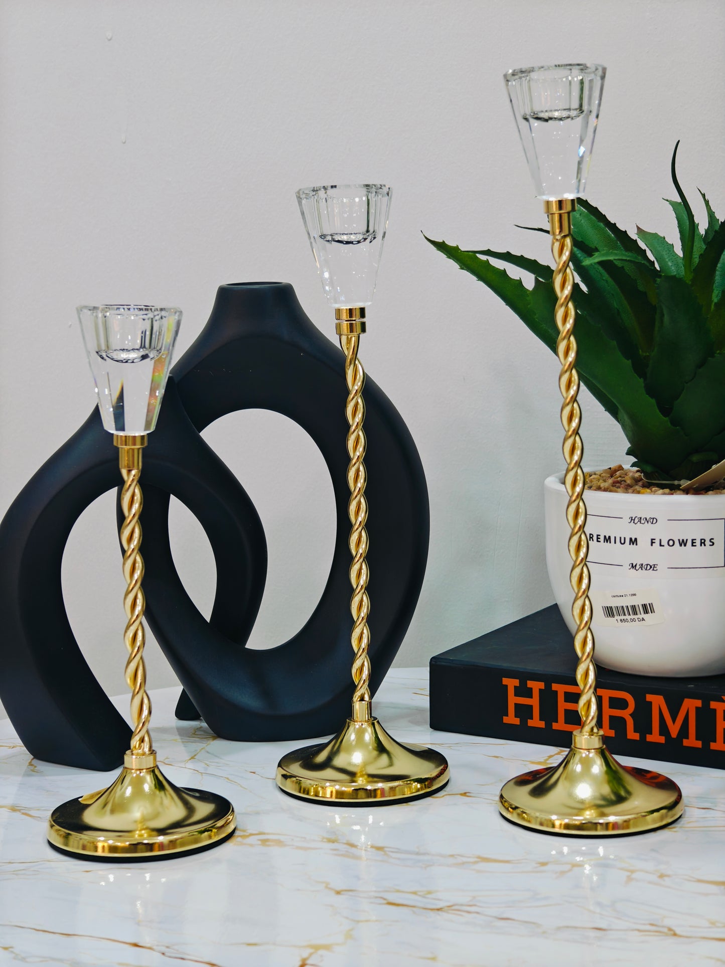 Porte bougie 3 pcs doré cristal