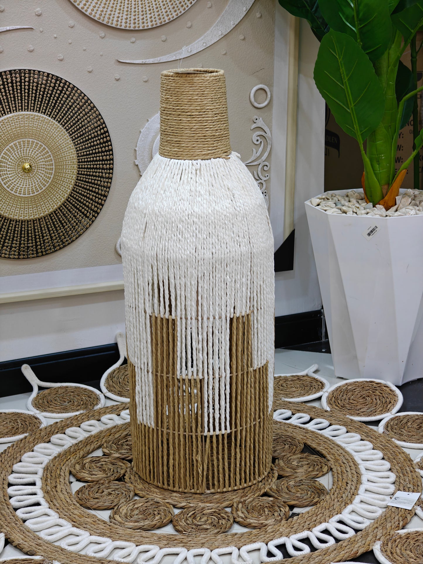 Vase osier blanc,marron