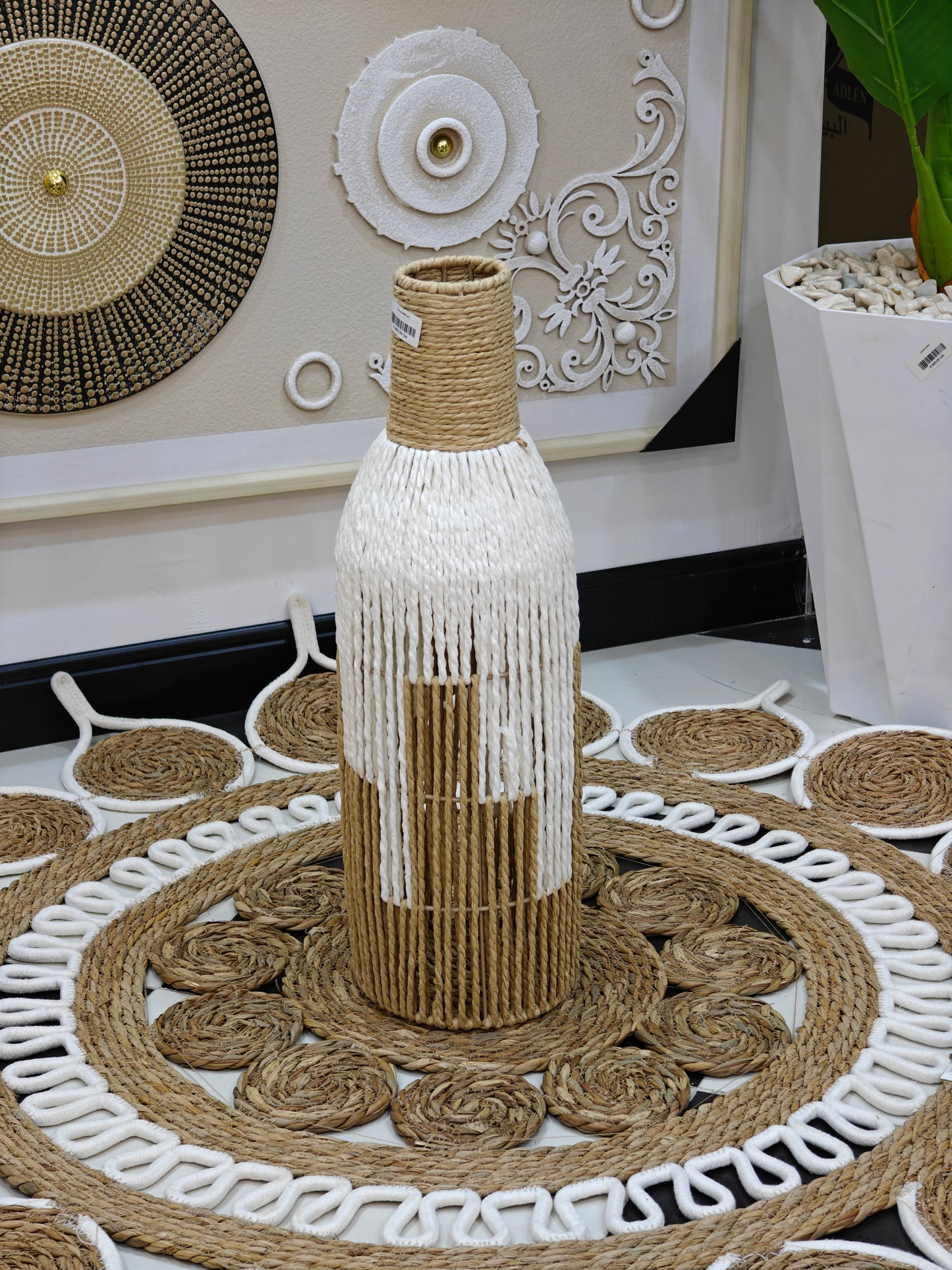Vase osier blanc,marron