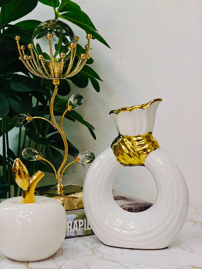 Vase tresse blanc doré
