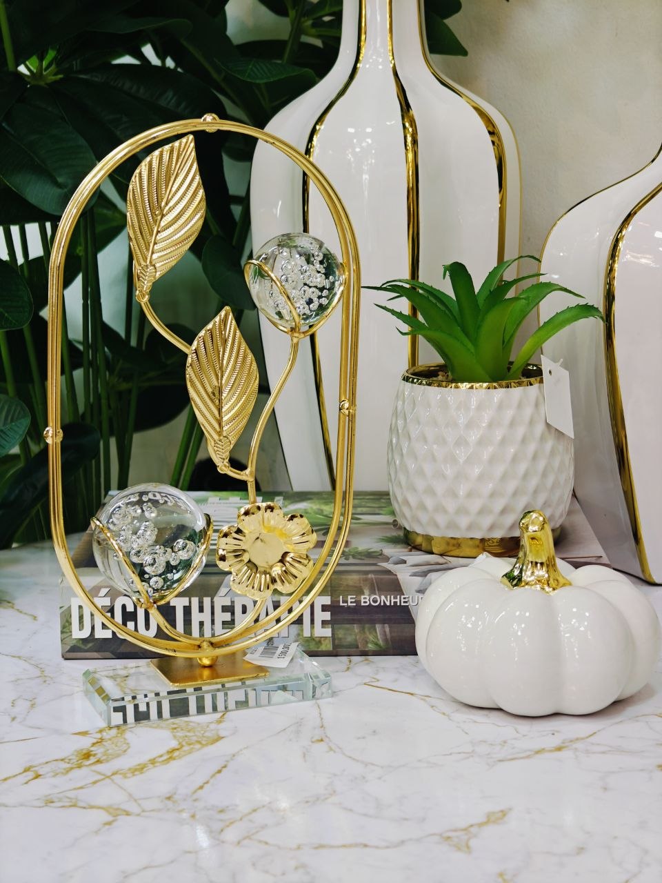 Décoration bureau doré boule cristal