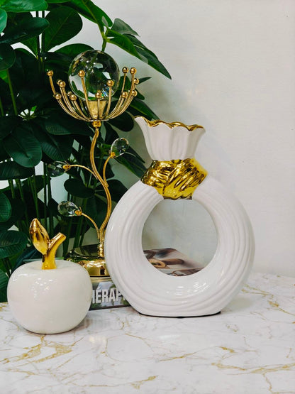 Vase tresse blanc doré