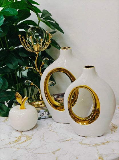 Vase ovale blanc doré m1