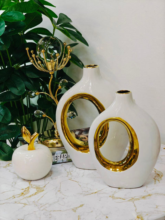 Vase ovale blanc doré m1