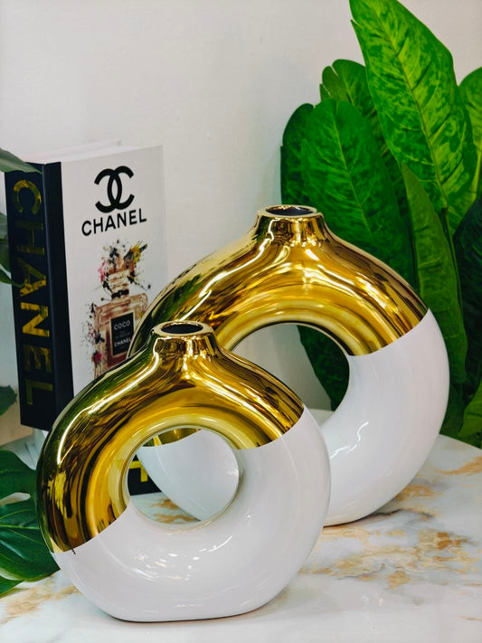 Vase donut doré blanc