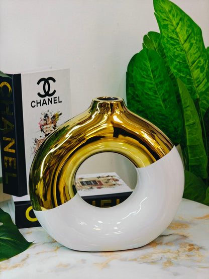 Vase donut doré blanc