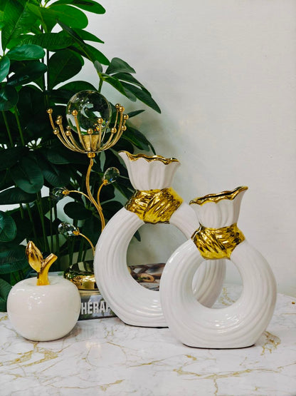Vase tresse blanc doré