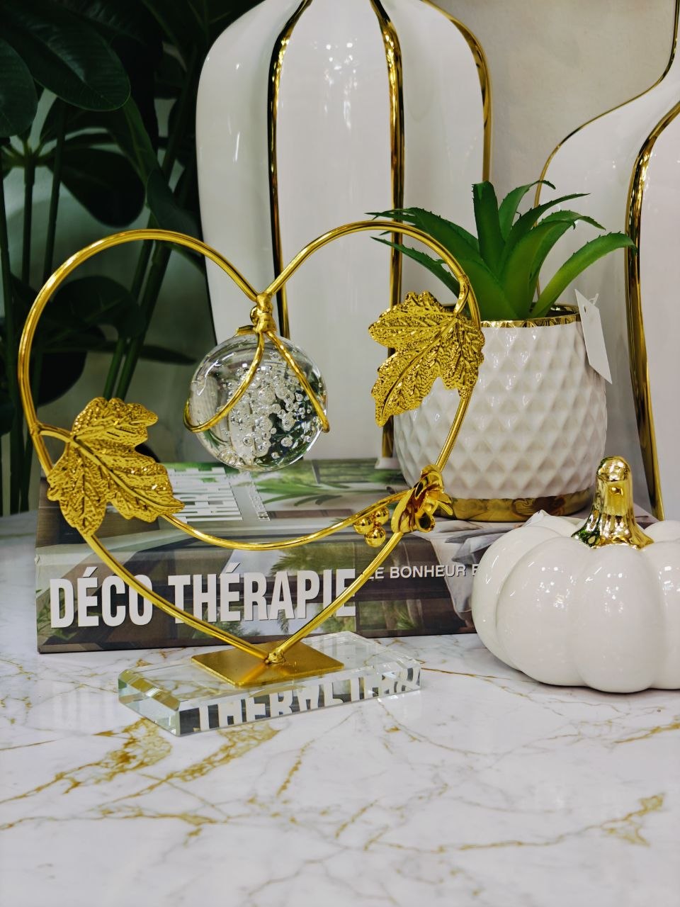 Décoration bureau doré boule cristal